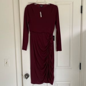 Express Long Sleeve red dress ruched